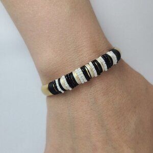 𝅺STELLA & Dot Matt Gold Black Beaded Cuff Bracelet
